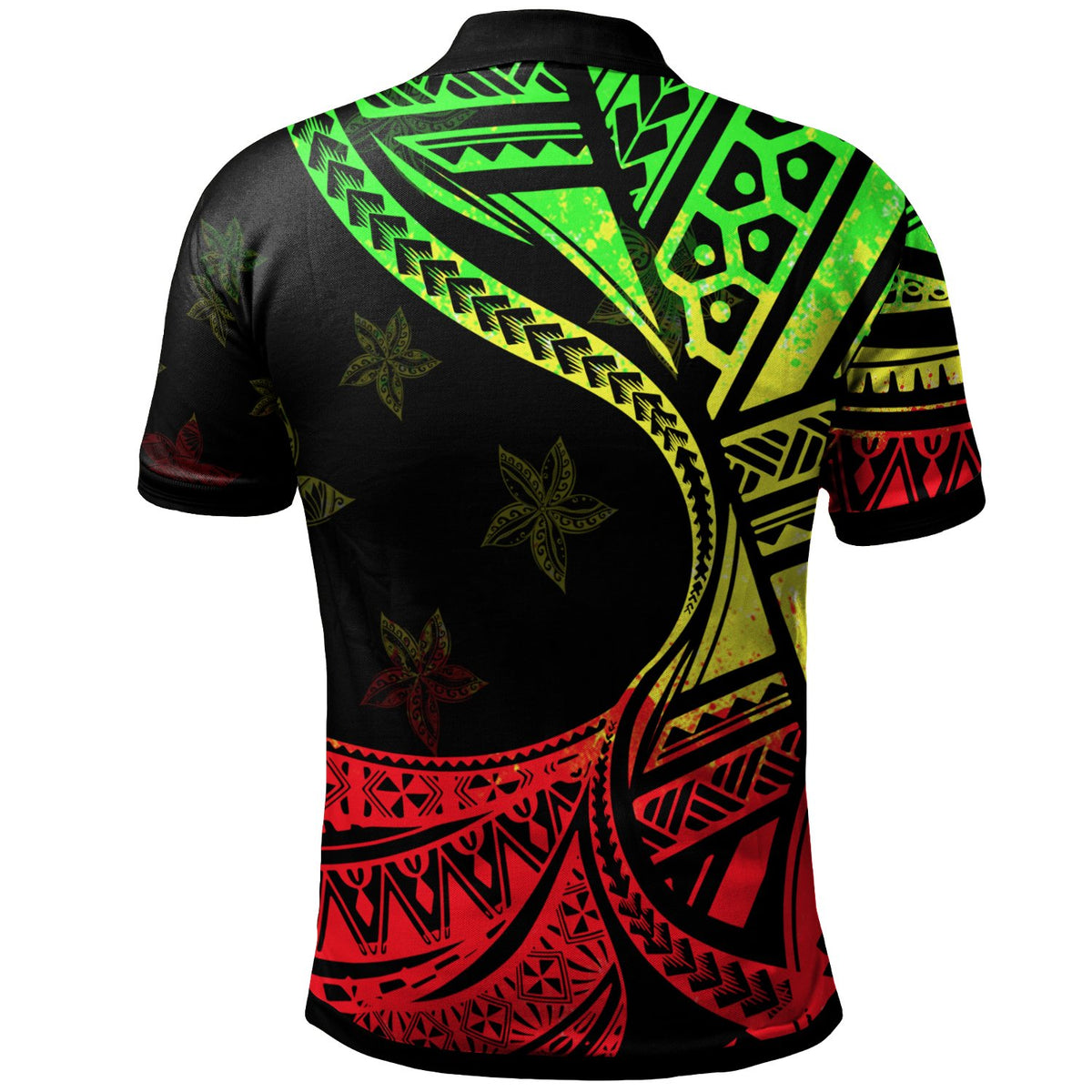 Chuuk Polo Shirt Plumeria Flowers Raggage Version - Polynesian Pride