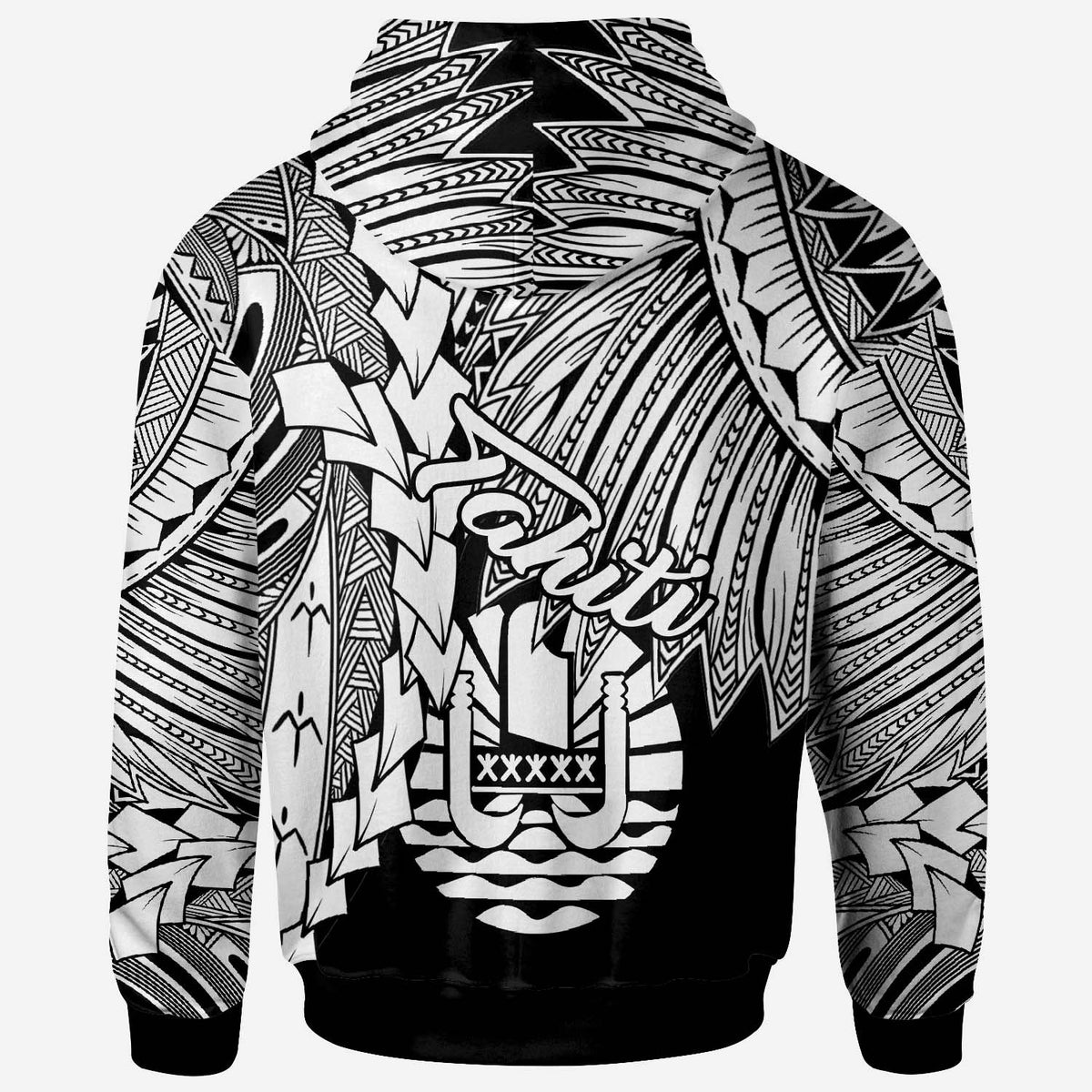 Tahiti Polynesian Hoodie Tribal Wave Tattoo White - Polynesian Pride