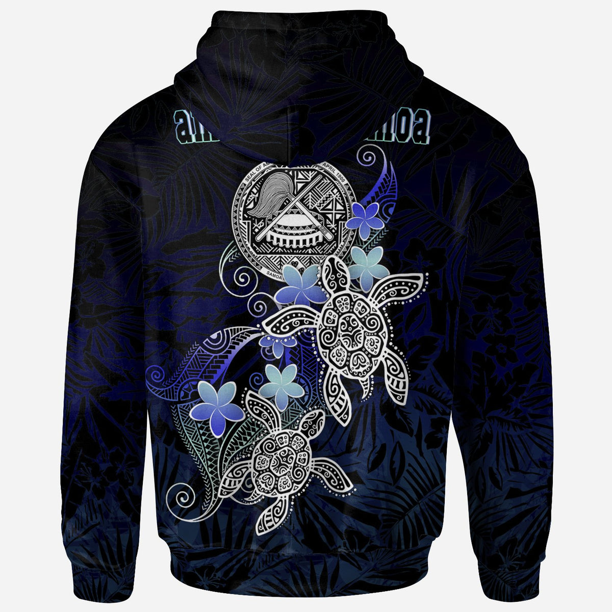 American Samoa Polynesian Hoodie Blue Turtle Couple - Polynesian Pride