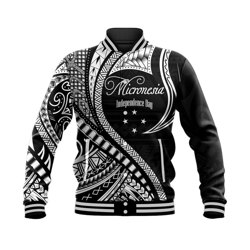Federated States of Micronesia Independence Day Baseball Jacket Black Polynesian Wave Style LT9 Unisex Black - Polynesian Pride