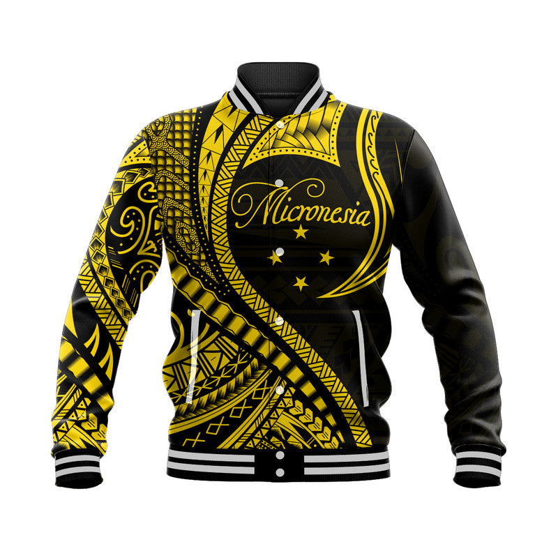 Federated States of Micronesia Baseball Jacket Gold Polynesian Wave Style LT9 Unisex Gold - Polynesian Pride