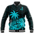 (Custom Personalised) Fiji Rugby Sevens Baseball Jacket Tapa Palm Tree and Fijian Coat of Arms LT9 Unisex Blue - Polynesian Pride