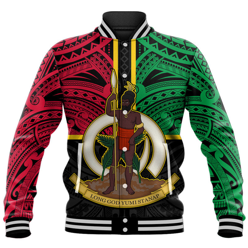 Vanuatu Baseball Jacket Tribal Vanuatu Coat Of Arms Flag Style No2 LT9 Unisex Black - Polynesian Pride