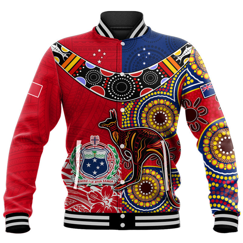 (Custom Personalised) Australia Aboriginal and Samoa Polynesian Baseball Jacket Boomerang LT9 Unisex Red - Polynesian Pride