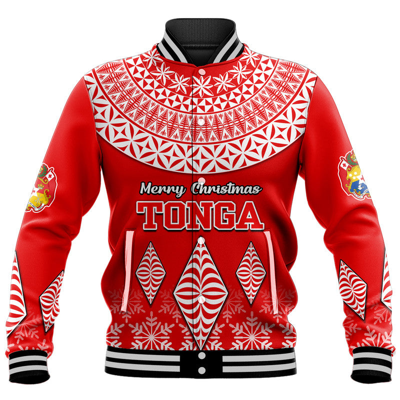 Tonga Kupesi Ngatu Merry Christmas Baseball Jacket LT9 Unisex Red - Polynesian Pride
