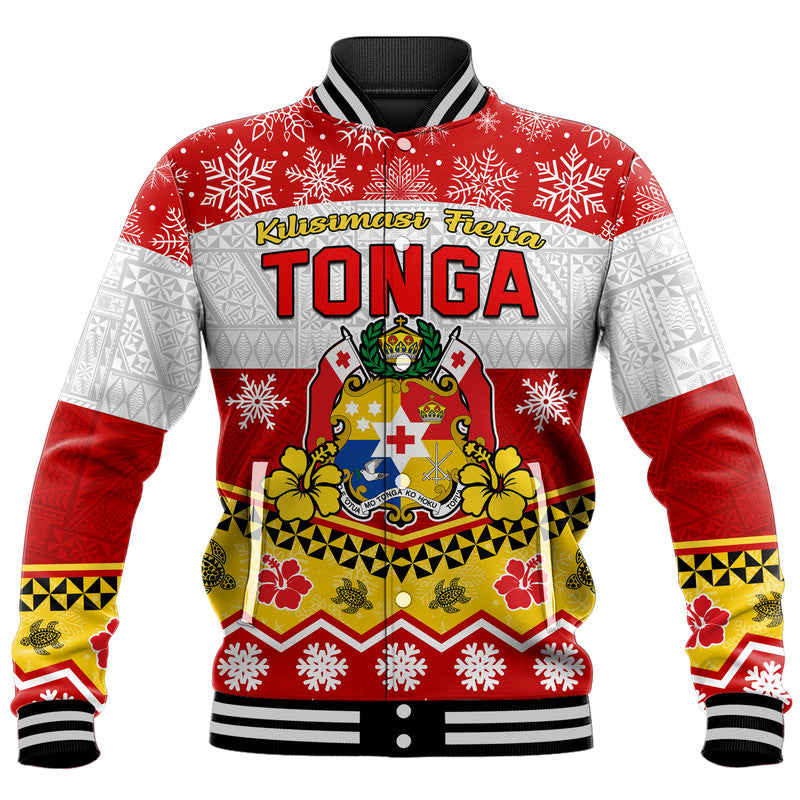 Tonga Christmas Kilisimasi Fiefia Coat Of Arms Baseball Jacket LT9 Unisex Red - Polynesian Pride