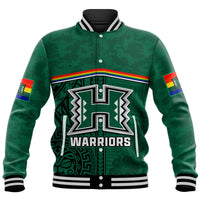(Custom Personalised) Hawaii Warriors Football Baseball Jacket Polynesian Palm and Hibiscus LT9 Unisex Green - Polynesian Pride