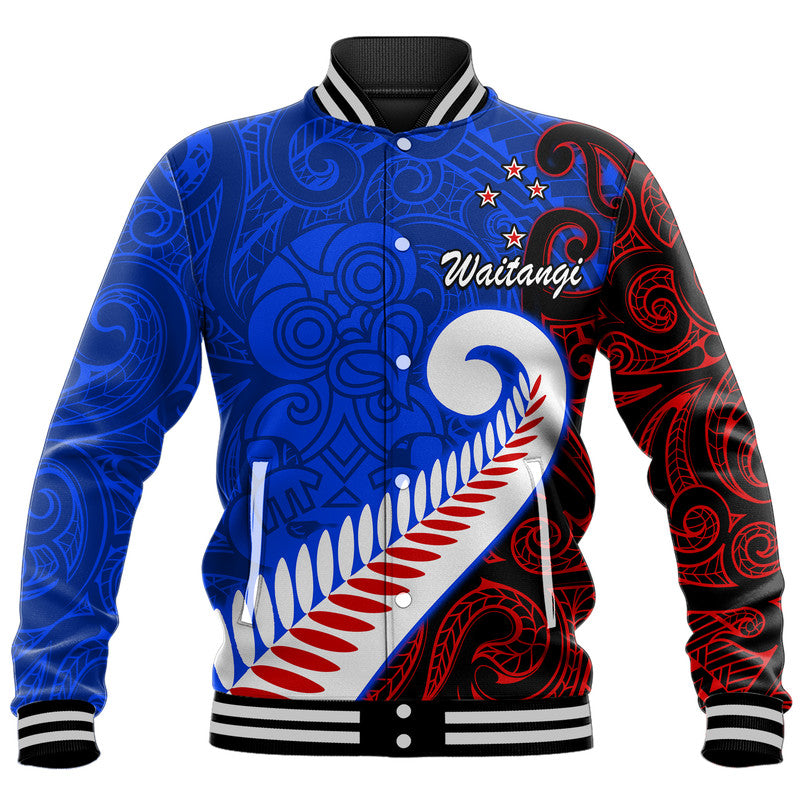 (Custom Personalised) Waitangi Day Baseball Jacket Aotearoa Hei Tiki Silver Fern LT9 Unisex Blue - Polynesian Pride