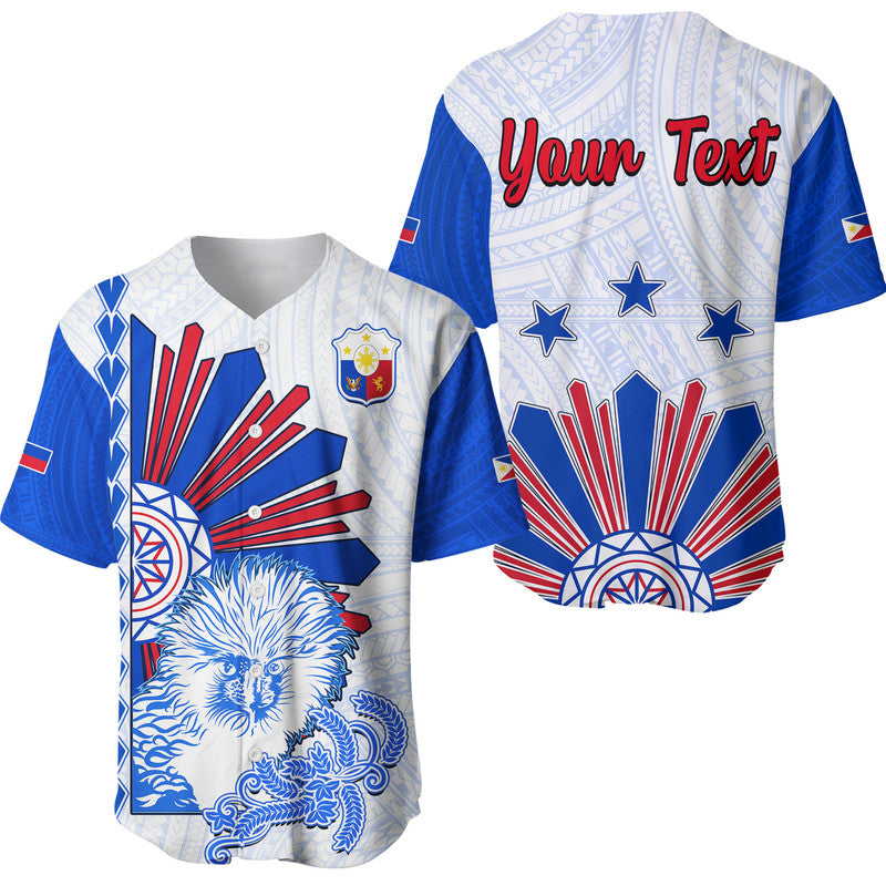 (Custom Personalised) Philippines Barong Baseball Jersey Sun of Philippinas With Eagles LT9 White - Polynesian Pride