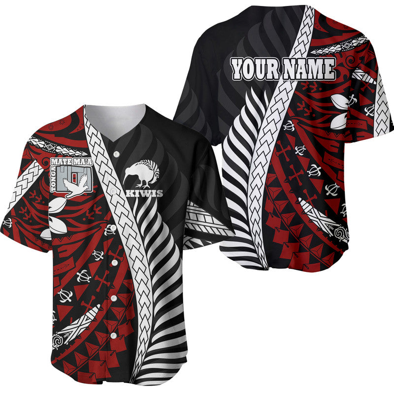 (Custom Personalised) Mate Ma'a Tonga Mixed Aotearoa Kiwis Rugby Baseball Jersey Silver Fern Mixed Polynesian Style LT9 Black - Polynesian Pride