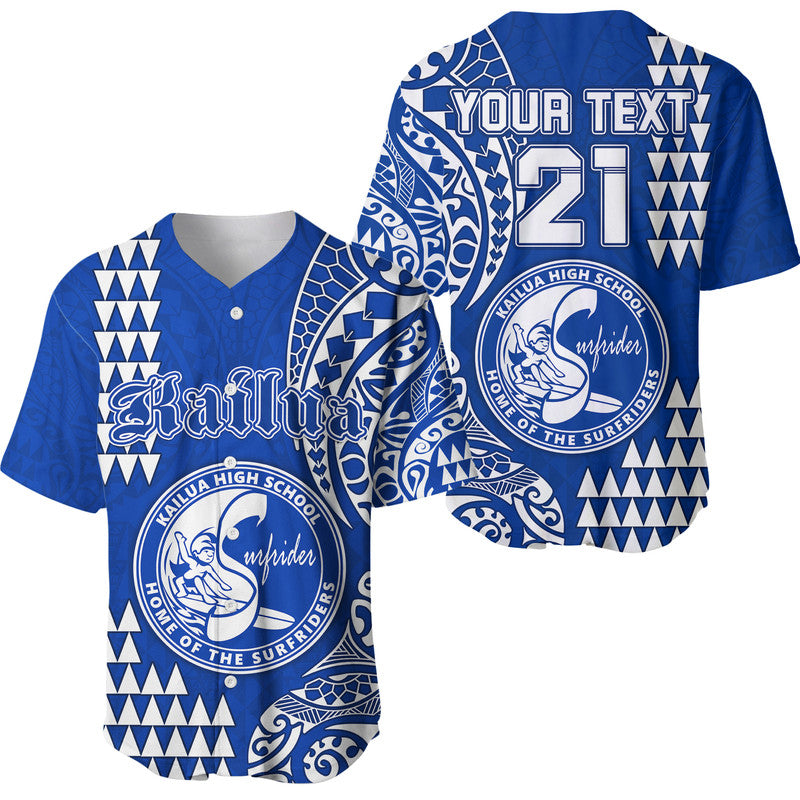 (Custom Personalised) Hawaii Kailua High School Baseball Jersey Tribal Kakau LT9 Blue - Polynesian Pride