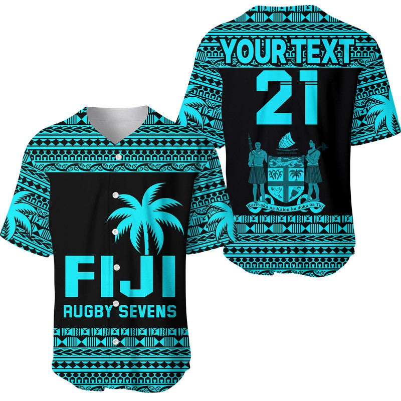 (Custom Personalised) Fiji Rugby Sevens Baseball Jersey Simple Blue Style LT9 Blue - Polynesian Pride