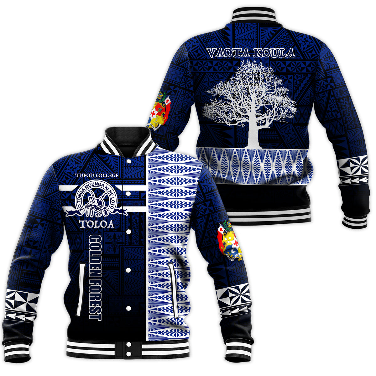 Tonga Tupou College Vaota Koula Baseball Jacket LT7 Unisex Navy Blue - Polynesian Pride