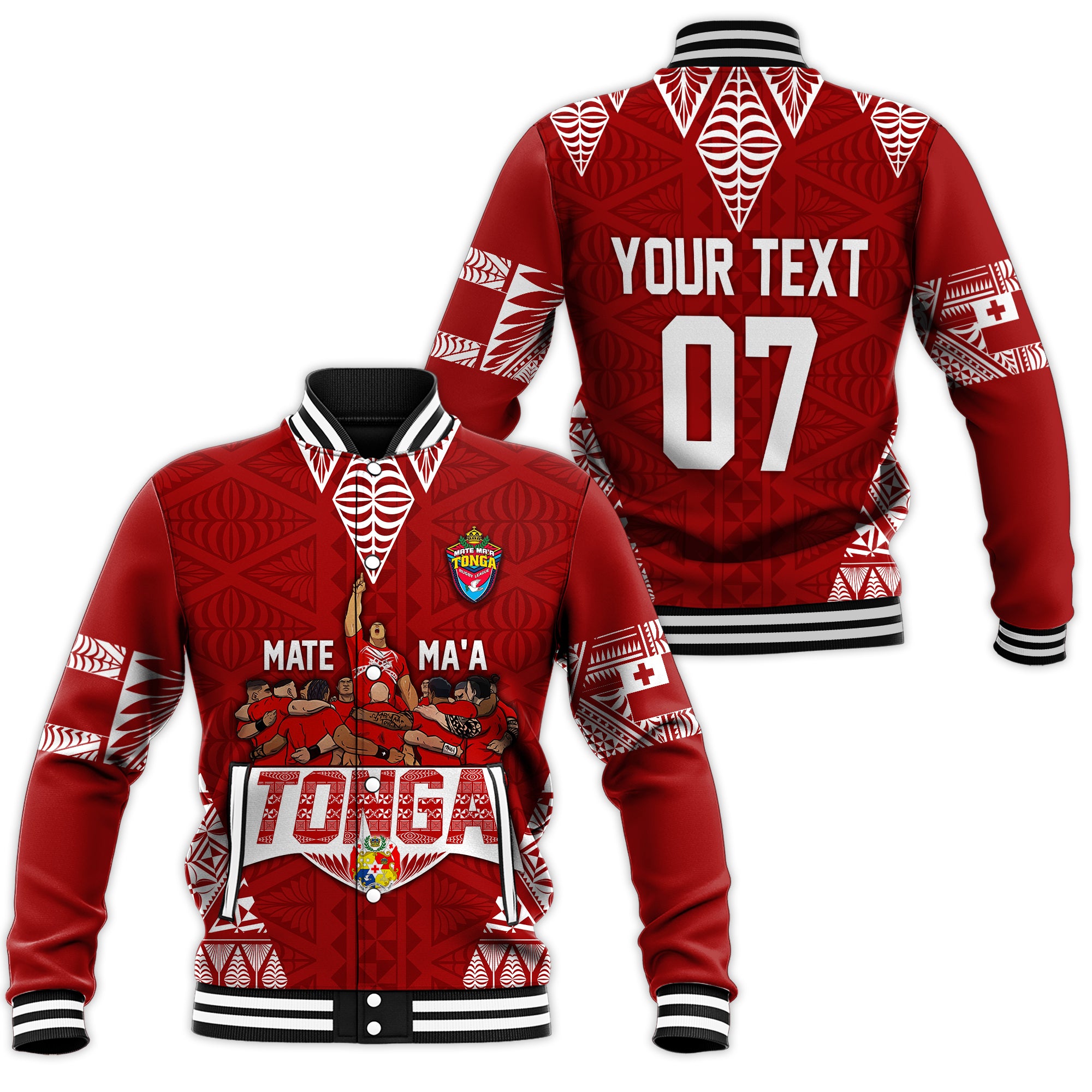 Personalised Tonga Rugby Baseball Jacket Mate Ma'a Tonga Warriors LT7 - Polynesian Pride