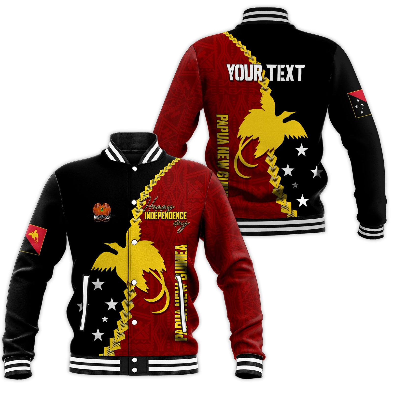 Personalised Papua New Guinea Baseball Jacket 47th Independence Anniversary - Motu Revareva LT7 Unisex Red - Polynesian Pride