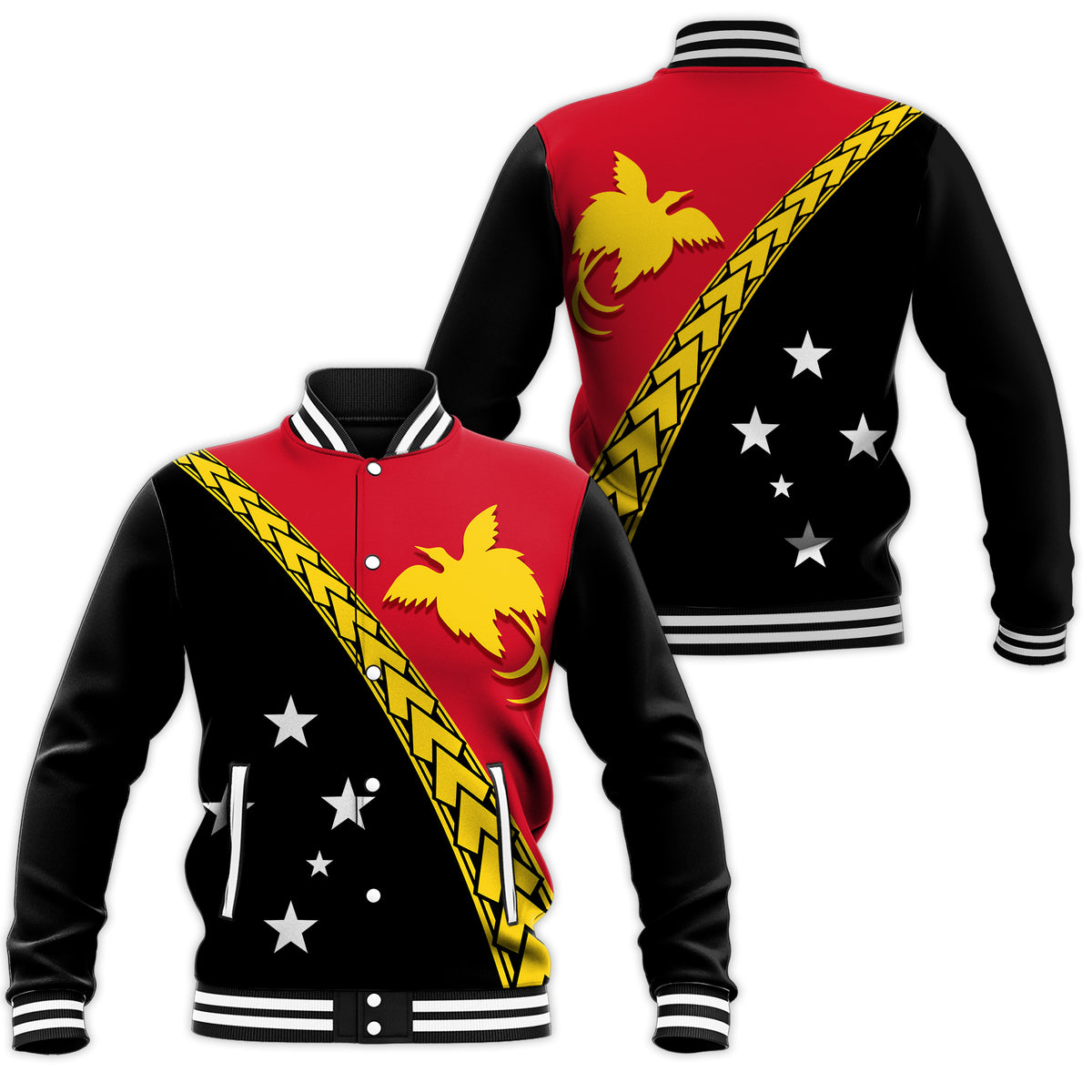 PNG Hibiscus Tribal Pattern Baseball Jacket Bird - of - Paradise LT7 Unisex Black - Polynesian Pride