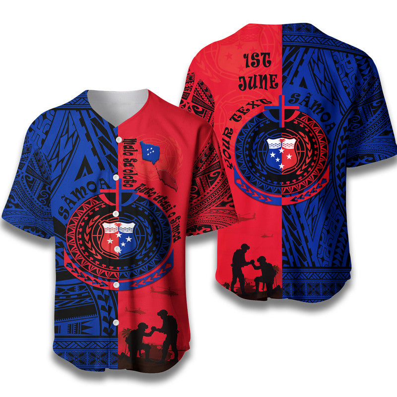 (Custom Personalised) Samoa Independence Day Baseball Jersey Military Polynesian Pattern LT9 Blue - Red - Polynesian Pride