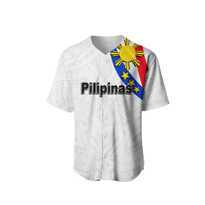 (Custom Personalised) Pilipinas Baseball Jersey Simple Style - White LT6 - Polynesian Pride