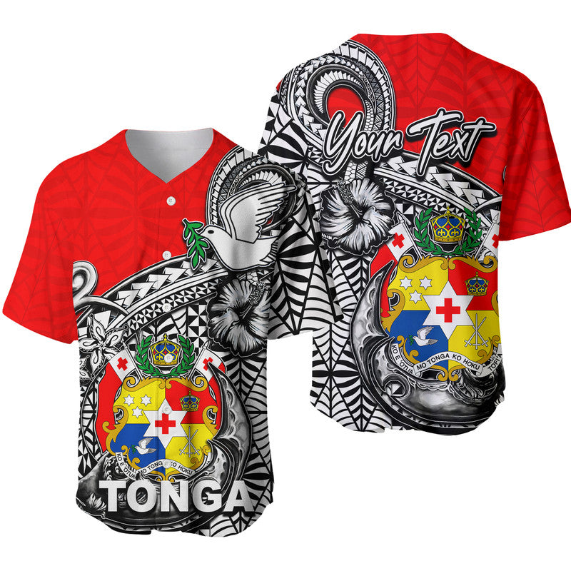 (Custom Personalised) Tonga Hook Tattoo Baseball Jersey White LT6 Red - Polynesian Pride