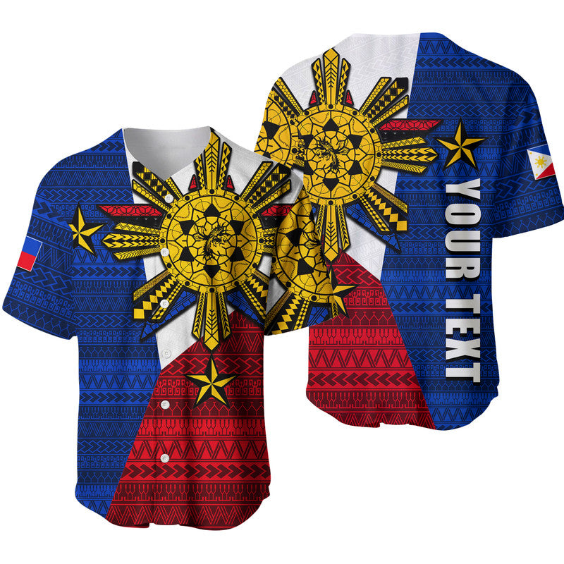 (Custom Personalised) Filipino Baseball Jersey Tribal Flag Style LT6 Blue - Polynesian Pride