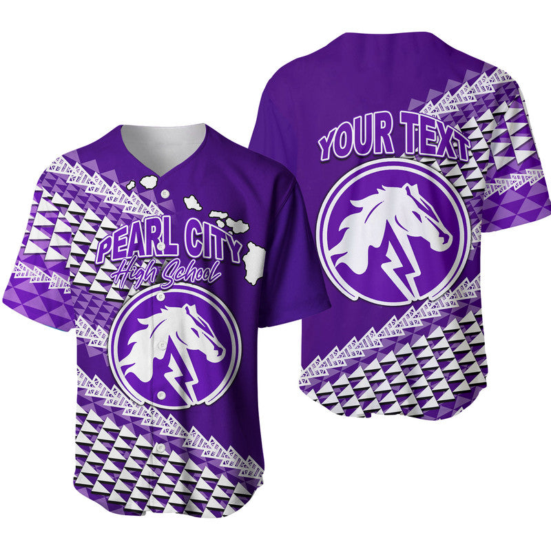 (Custom Personalised) Pearl City High School Hawaii Baseball Jersey LT6 Purple - Polynesian Pride