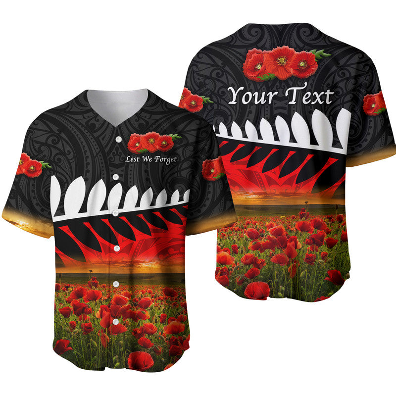 (Custom Personalised) New Zealand Maori ANZAC Baseball Jersey Poppy Vibes - Black LT8 Black - Polynesian Pride