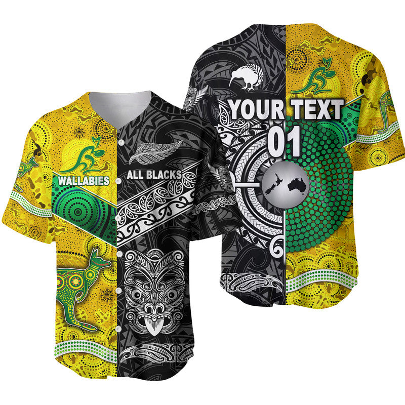 (Custom Personalised) New Zealand Maori All Black And Australia Wallabies Aboriginal Baseball Jersey Rugby Together LT8 6XL - Polynesian Pride