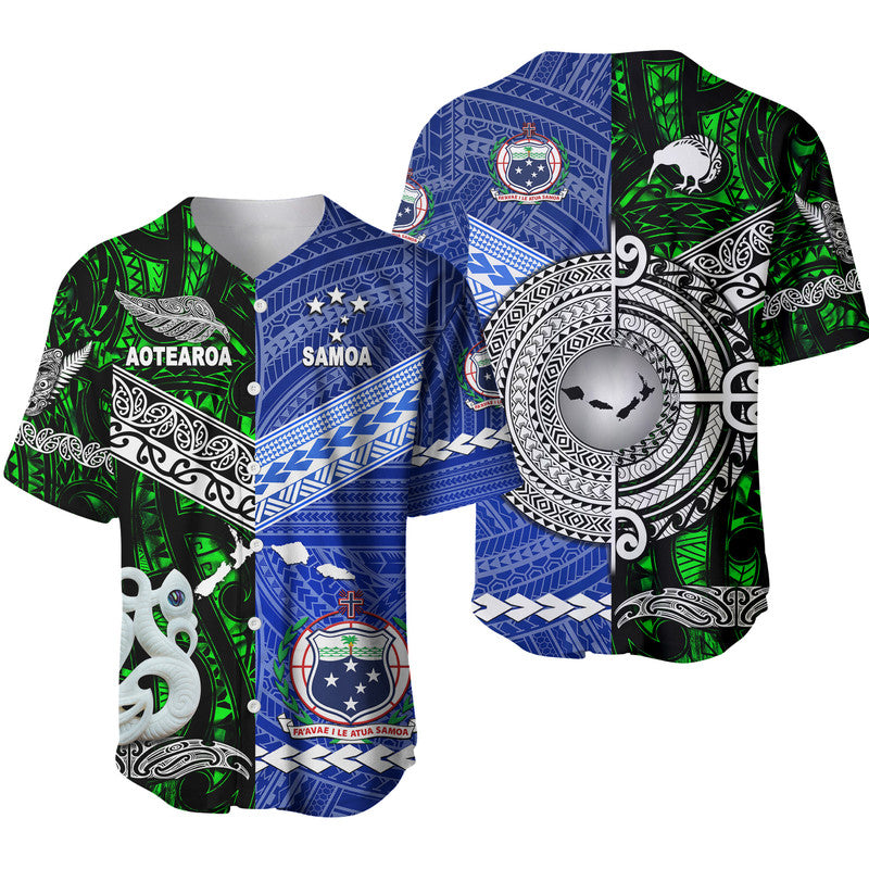 Samoa And New Zealand Baseball Jersey Together - Green LT8 Green - Polynesian Pride