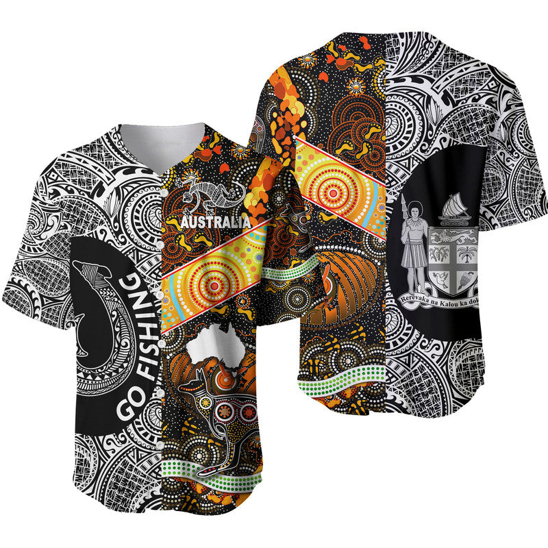 Australia Aboriginal And Fiji Go Fishing Baseball Jersey Together LT8 Black - Polynesian Pride