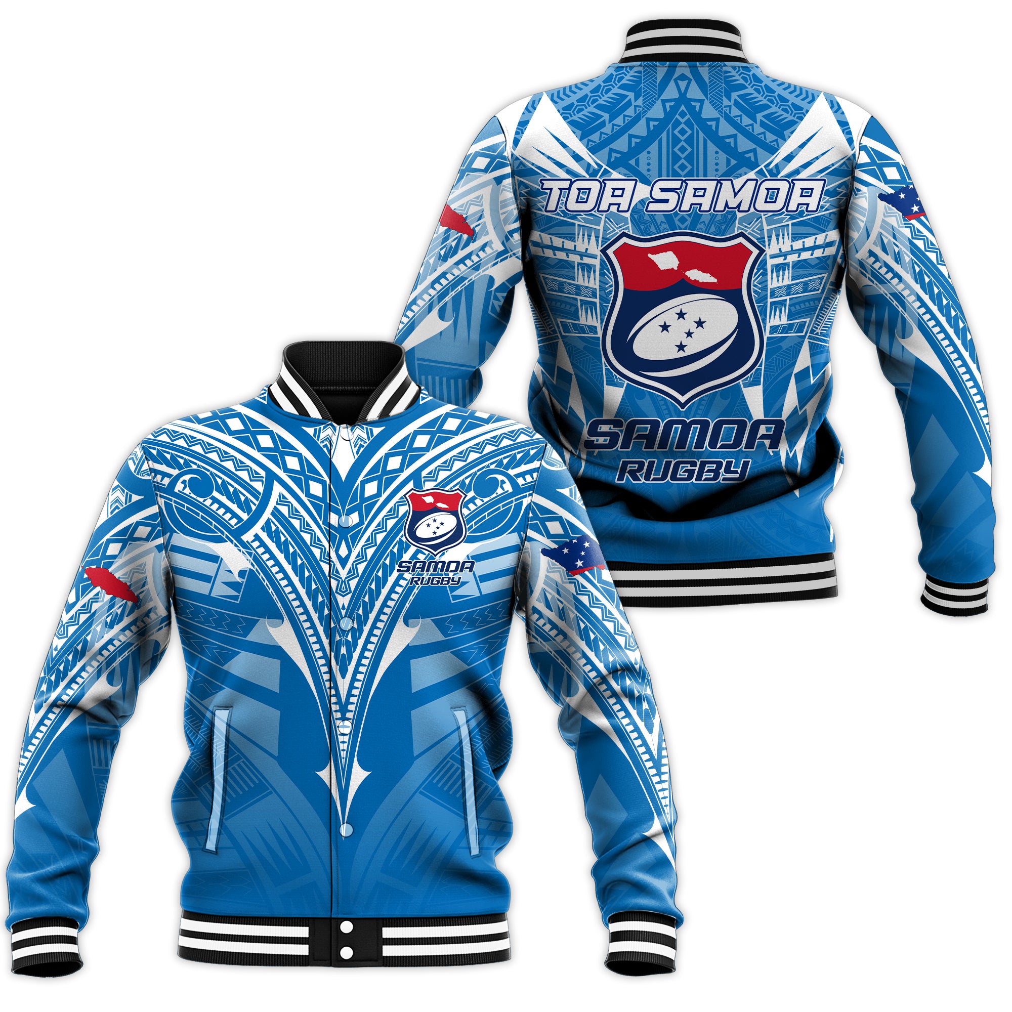 Samoa Rugby Toa Samoa Blue Style Baseball Jacket - LT2 Unisex BLUE - Polynesian Pride