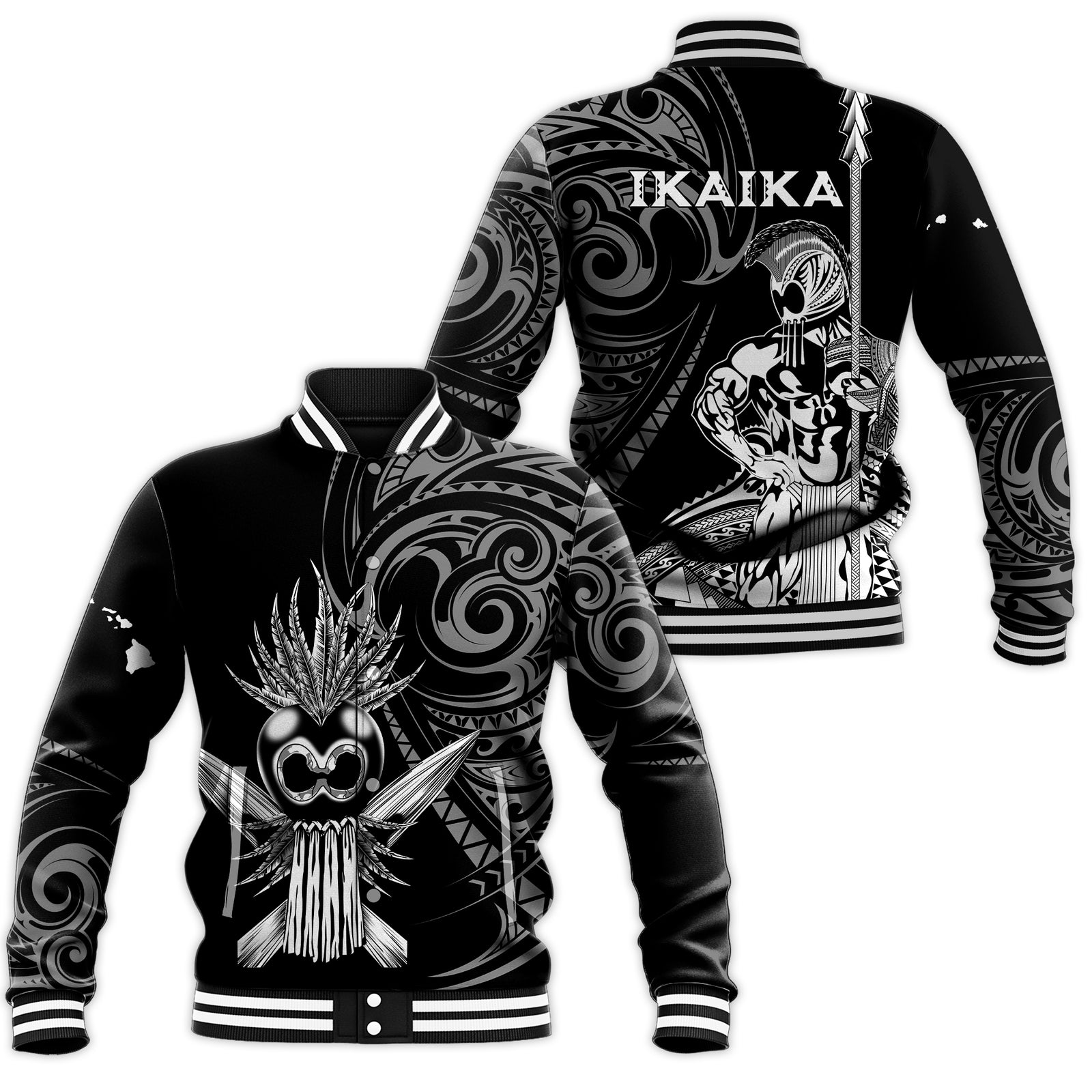 Hawaii Ikaika Warrior Baseball Jacket - LT2 Unisex BLACK - Polynesian Pride