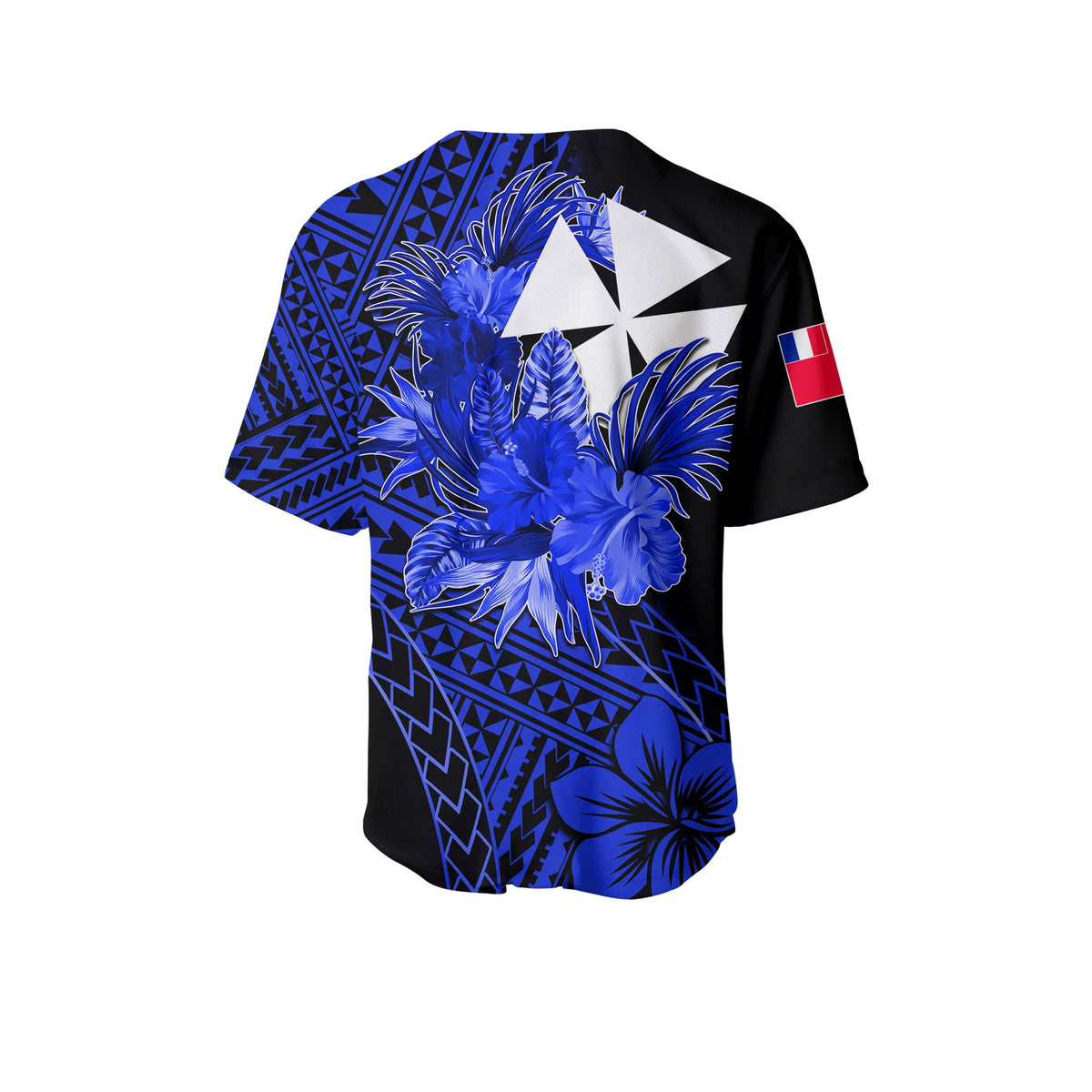 Wallis and Futuna Baseball Jersey Hibiscus Blue No.2 Color LT6 - Polynesian Pride