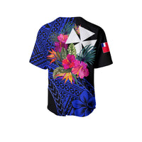 Wallis and Futuna Baseball Jersey Hibiscus Blue No.1 Color LT6 - Polynesian Pride