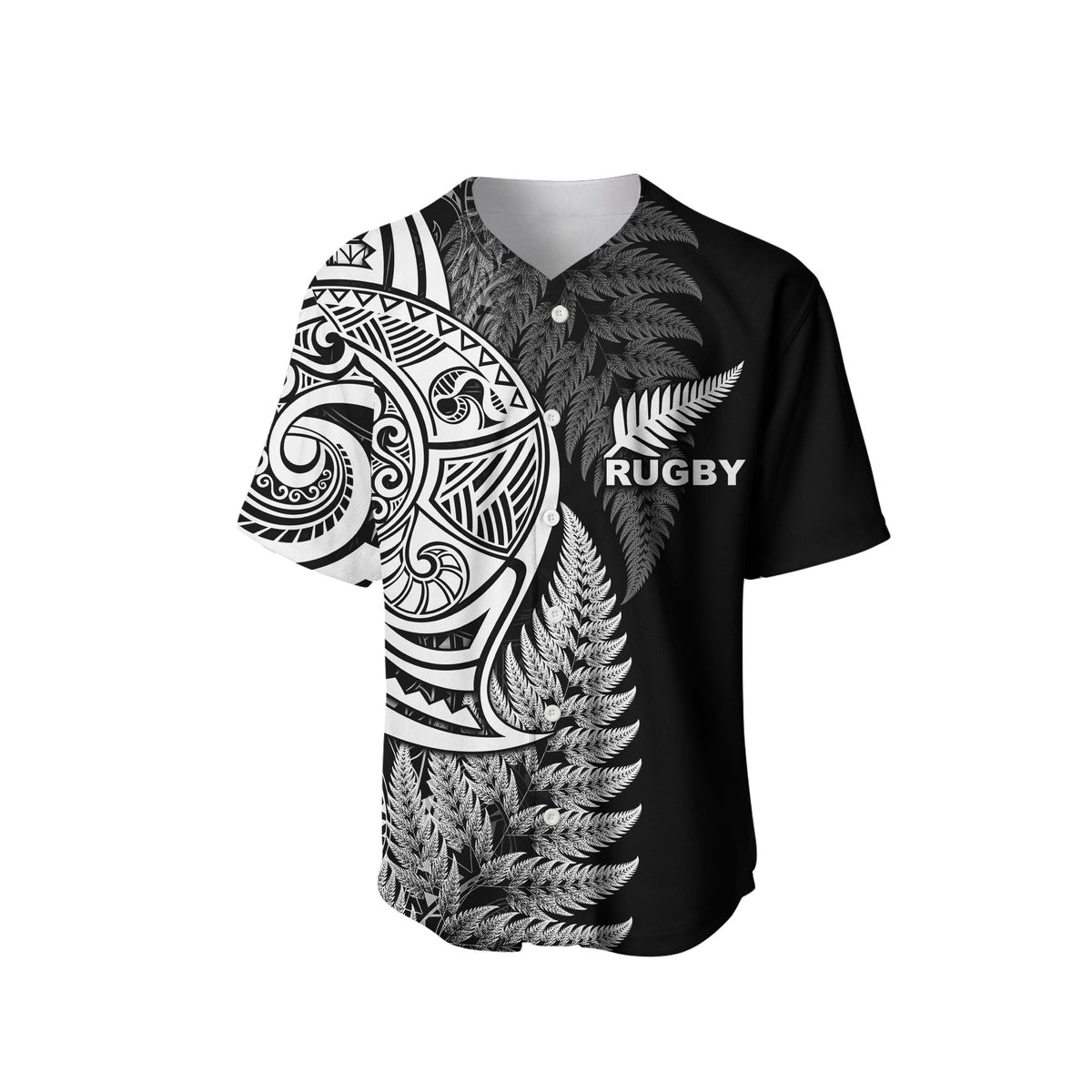 Maori Rugby Baseball Jersey Tattoo Mix Fern Leaf LT6 - Polynesian Pride