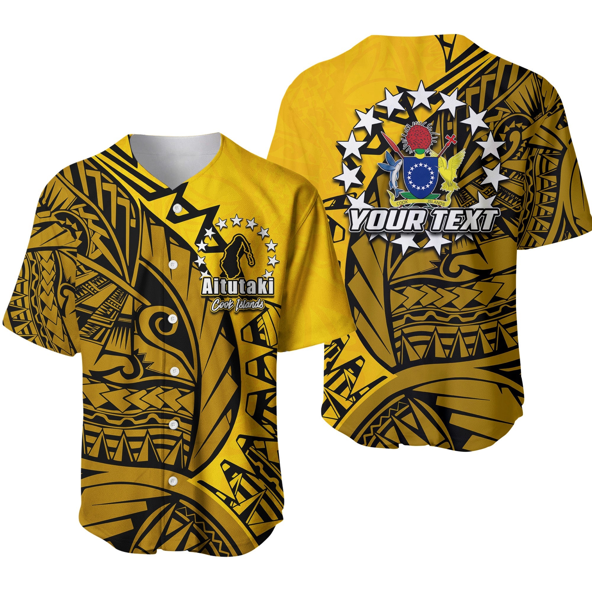 (Custom Personalised)Cook Islands Baseball Jersey Aitutaki Polynesian Style LT6 Unisex Yellow - Polynesian Pride