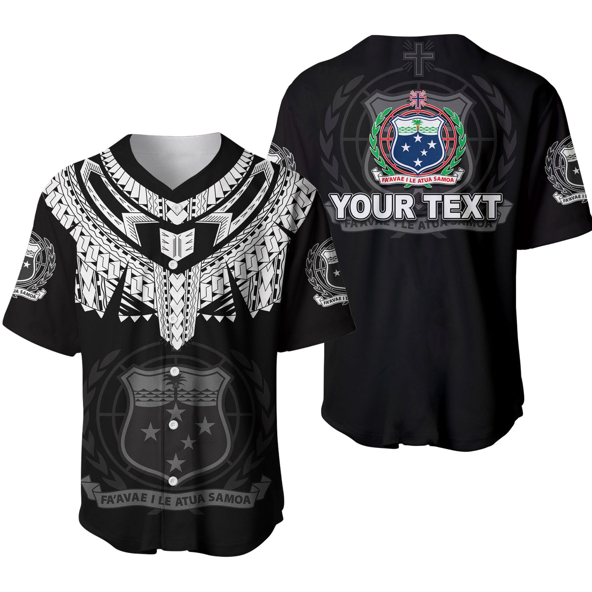 (Custom Personalised) Samoa Tribal Tattoo Coat Of Arms Baseball Jersey No.4 LT6 Black - Polynesian Pride