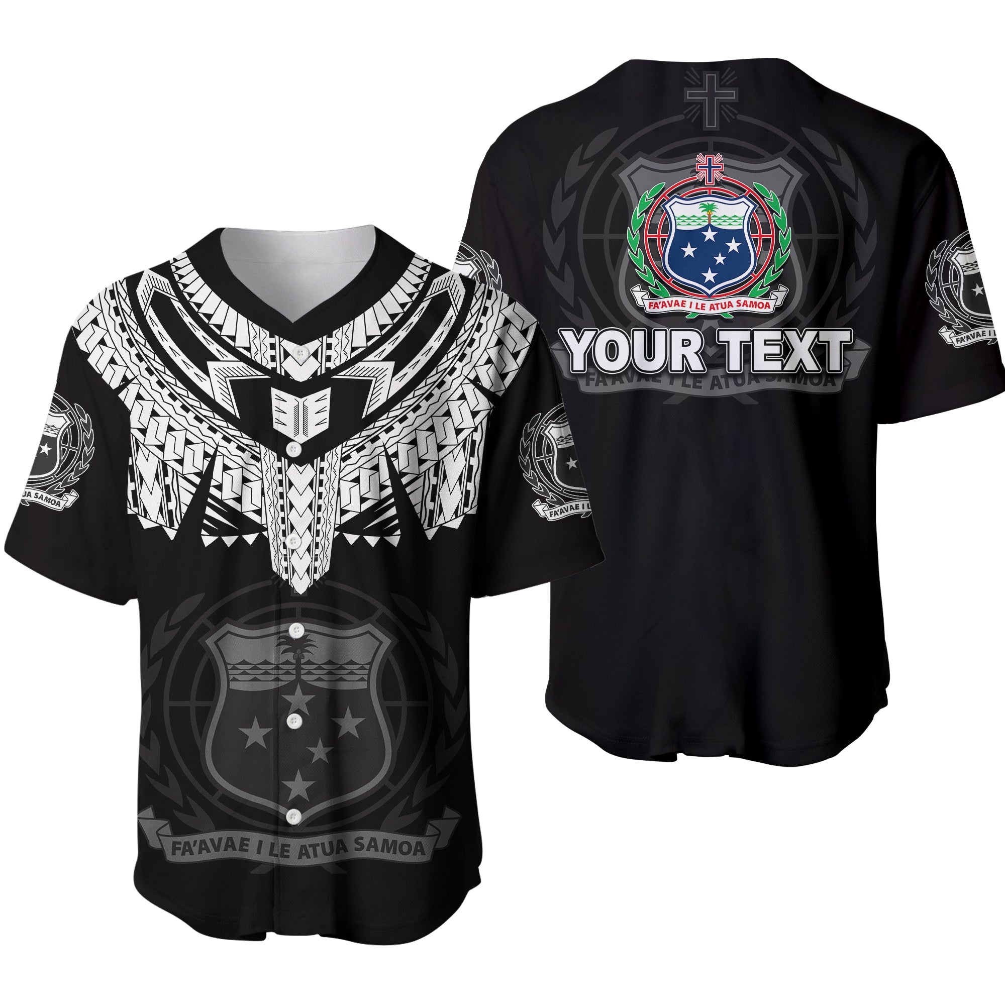 (Custom Personalised) Samoa Tribal Tattoo Coat Of Arms Baseball Jersey No.4 LT6 Black - Polynesian Pride