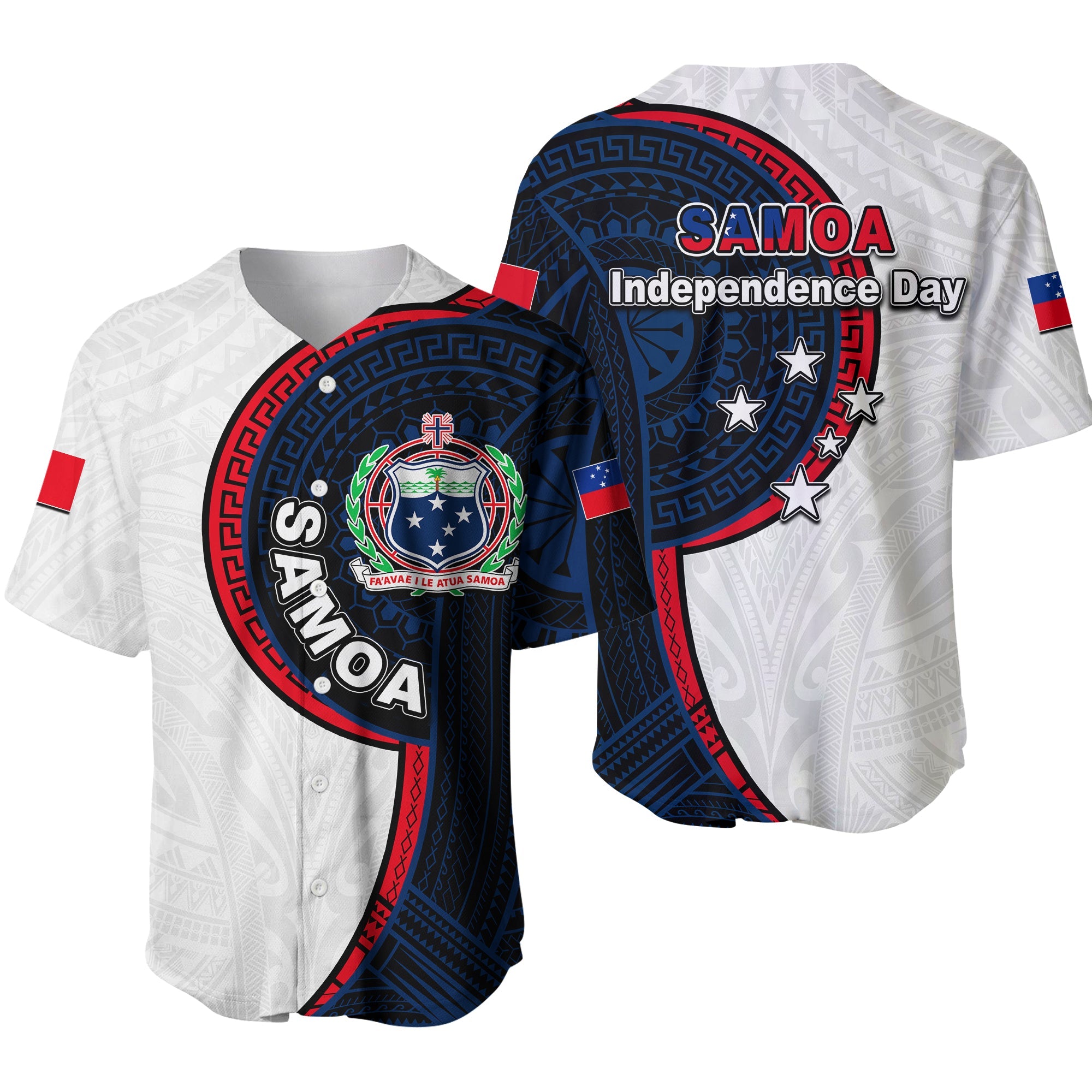 Samoa Independence Day Tribal Tattoo Baseball Jersey No.3 LT6 White - Polynesian Pride