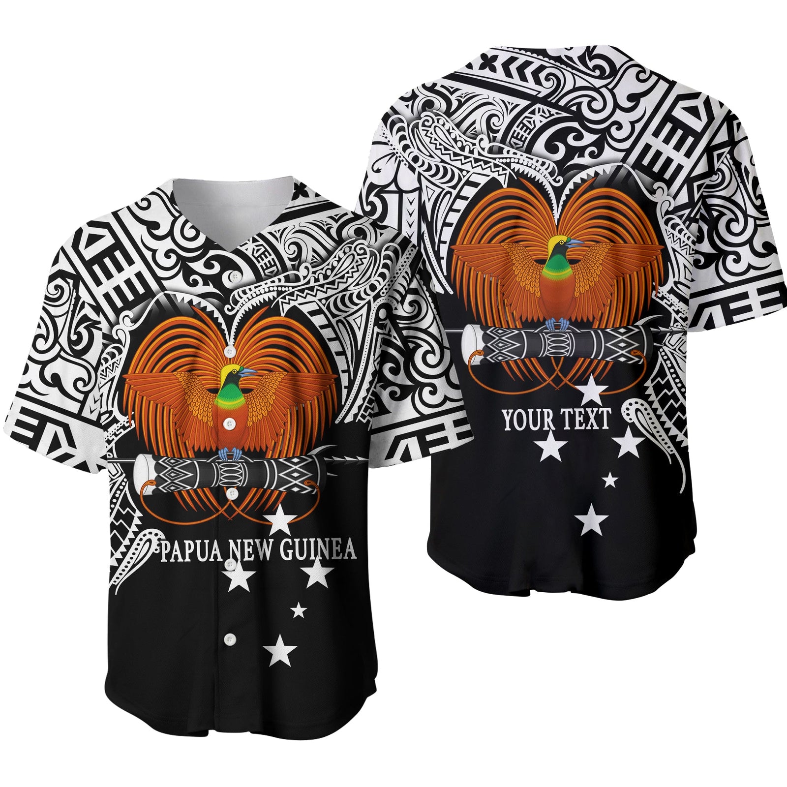 (Custom Personalised) Papua New Guinea Baseball Jersey Bird Of Paradise White Color LT6 Black - Polynesian Pride