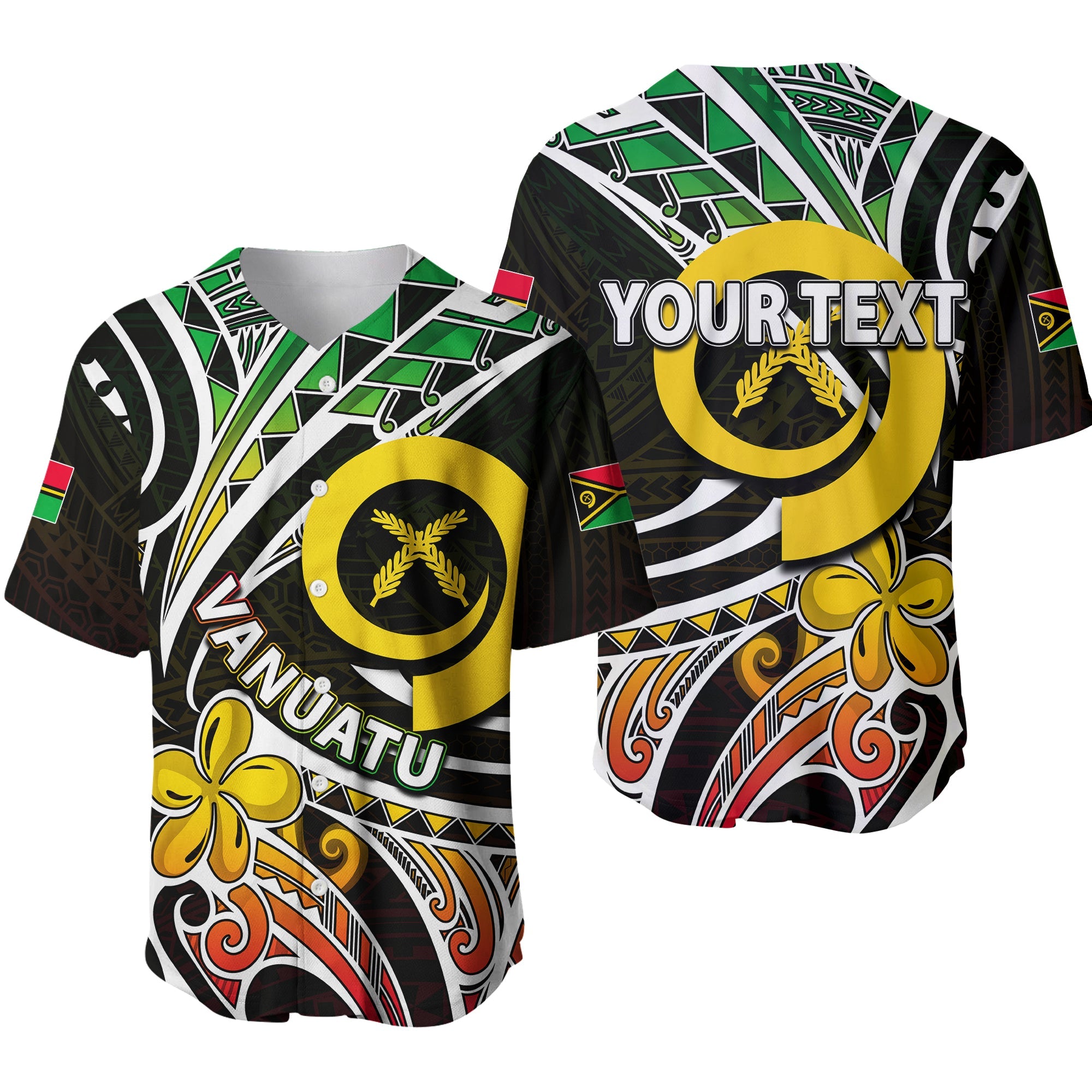 (Custom Personalised) Vanuatu Baseball Jersey Tribal Tattoo No.1 LT6 Black - Polynesian Pride