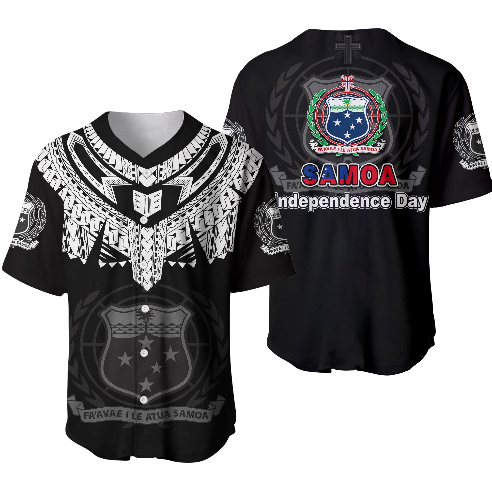 Samoa Independence Day Tribal Tattoo Coat Of Arms Baseball Jersey No.4 LT6 Black - Polynesian Pride