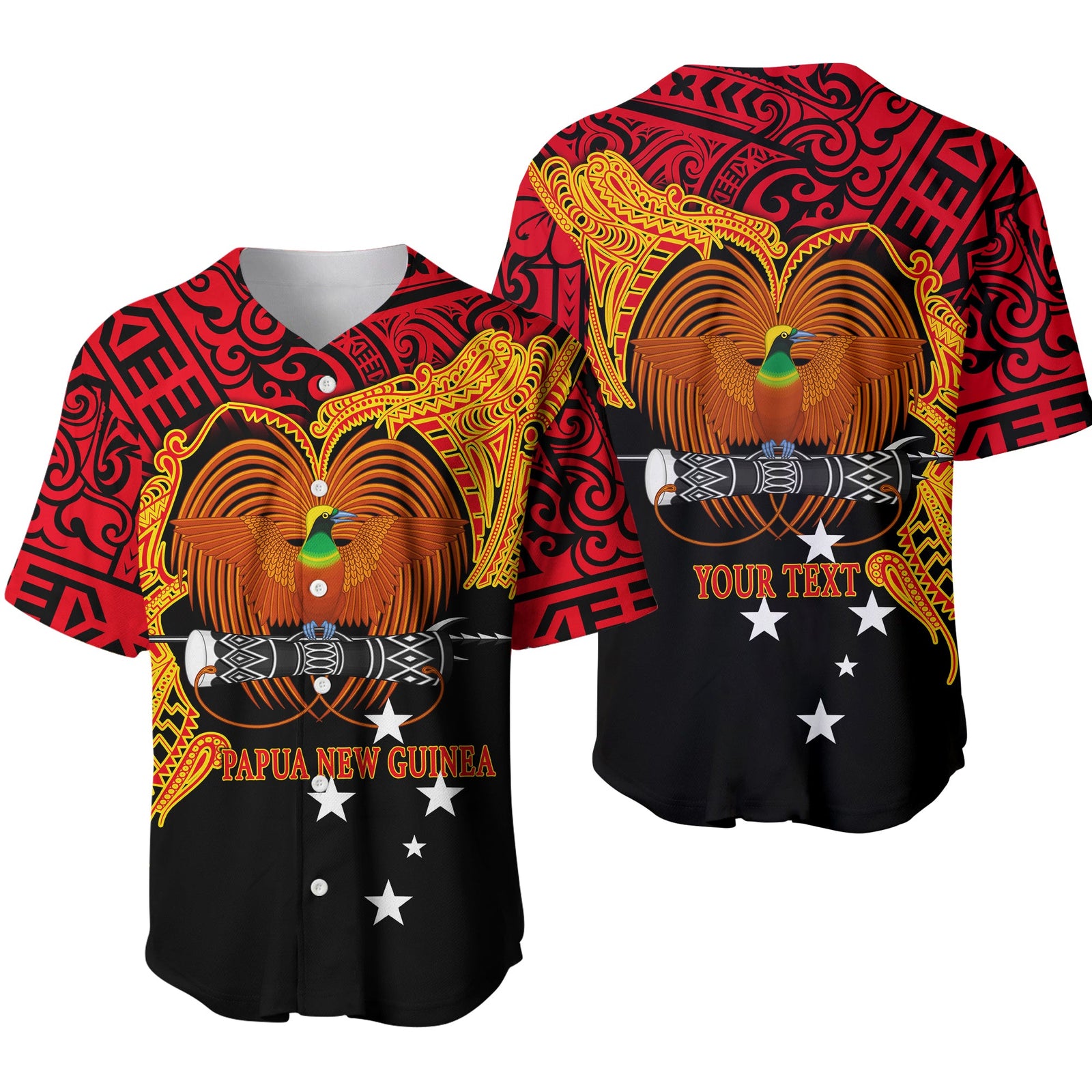 (Custom Personalised) Papua New Guinea Baseball Jersey Bird Of Paradise LT6 Black - Polynesian Pride