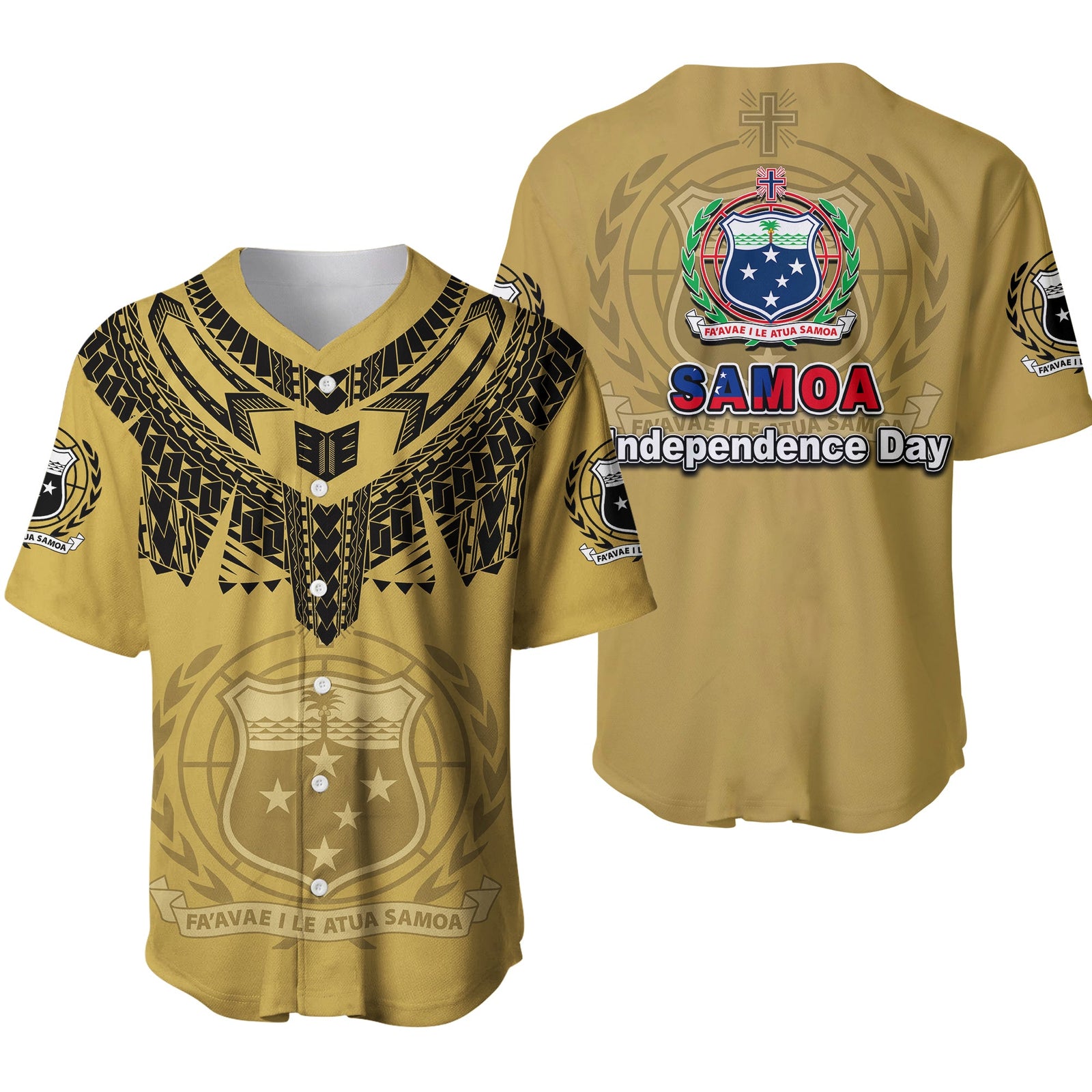 Samoa Independence Day Tribal Tattoo Coat Of Arms Baseball Jersey No.2 LT6 Gold - Polynesian Pride