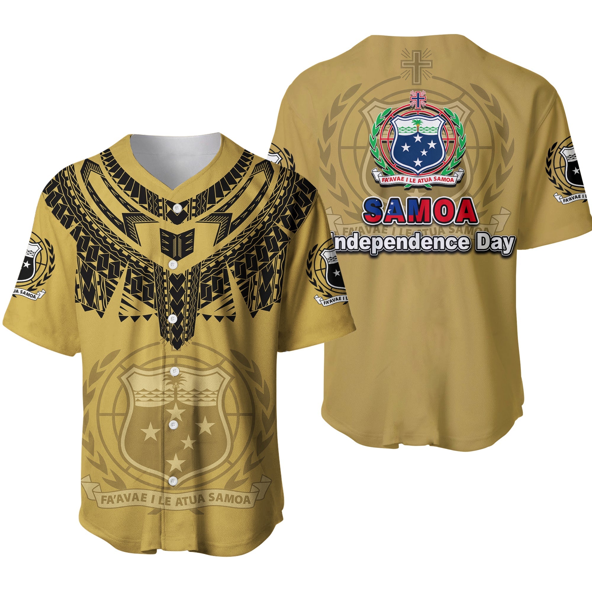 Samoa Independence Day Tribal Tattoo Coat Of Arms Baseball Jersey No.2 LT6 Gold - Polynesian Pride