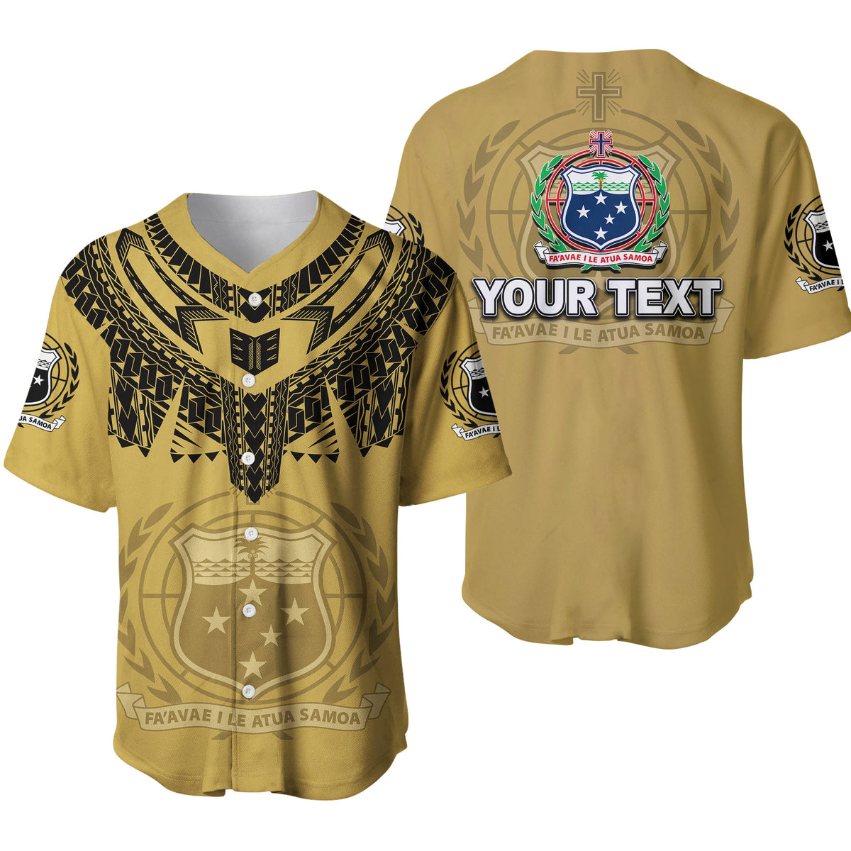 (Custom Personalised) Samoa Tribal Tattoo Coat Of Arms Baseball Jersey No.2 LT6 Gold - Polynesian Pride