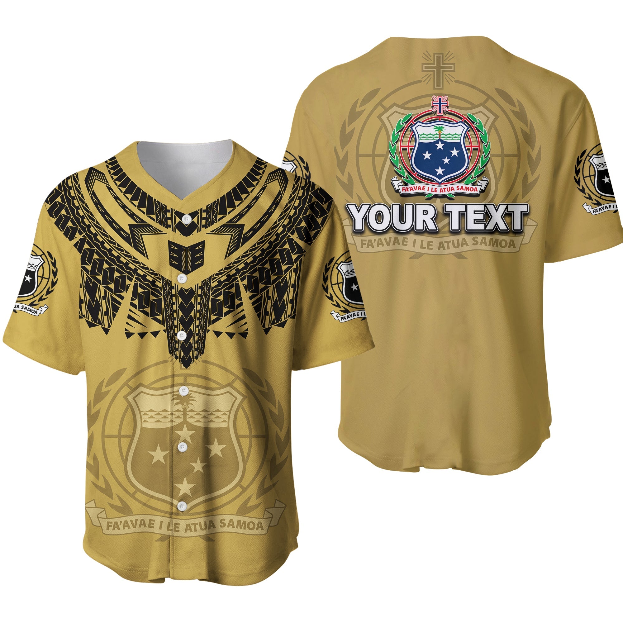(Custom Personalised) Samoa Tribal Tattoo Coat Of Arms Baseball Jersey No.2 LT6 Gold - Polynesian Pride