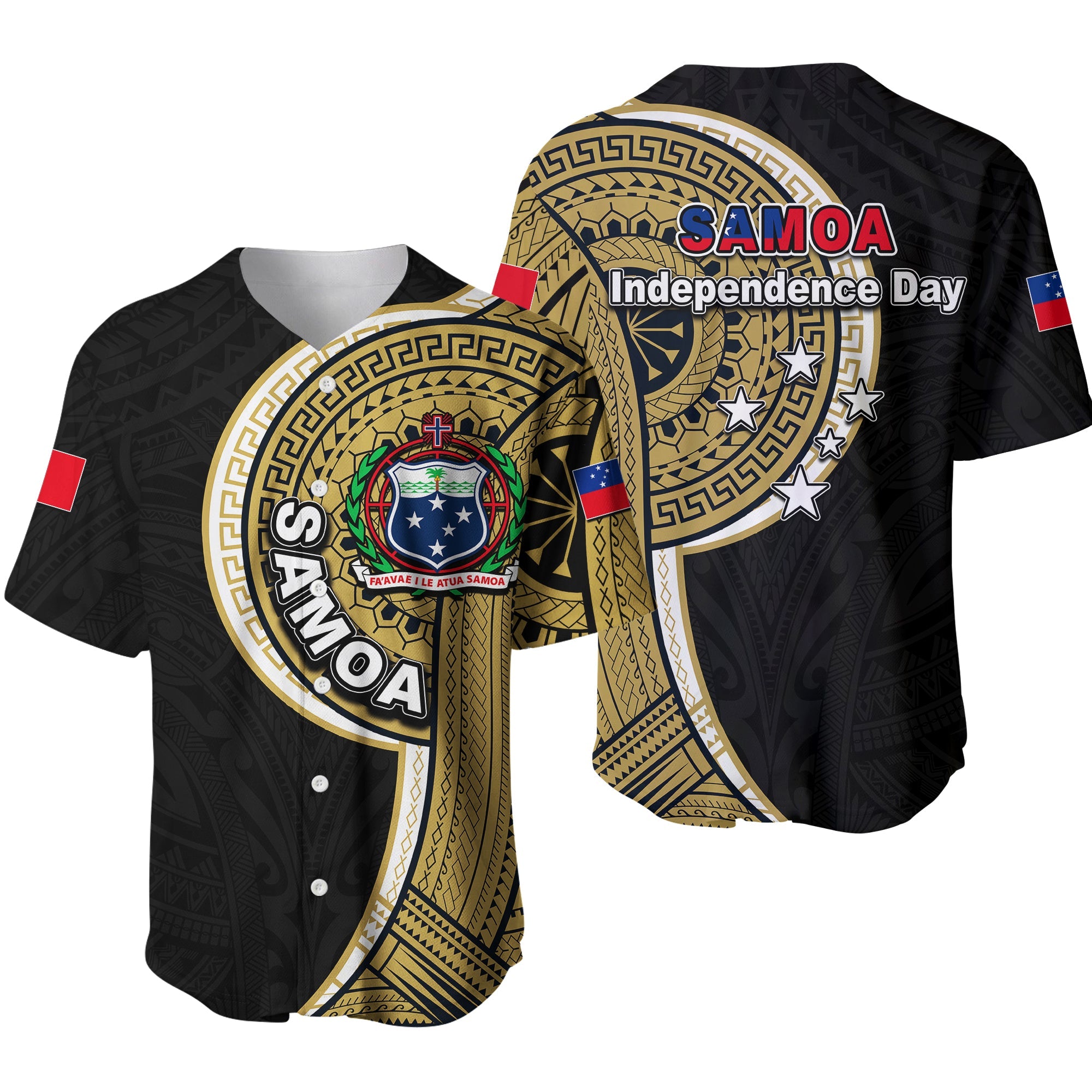 Samoa Independence Day Tribal Tattoo Baseball Jersey No.2 LT6 Gold - Polynesian Pride