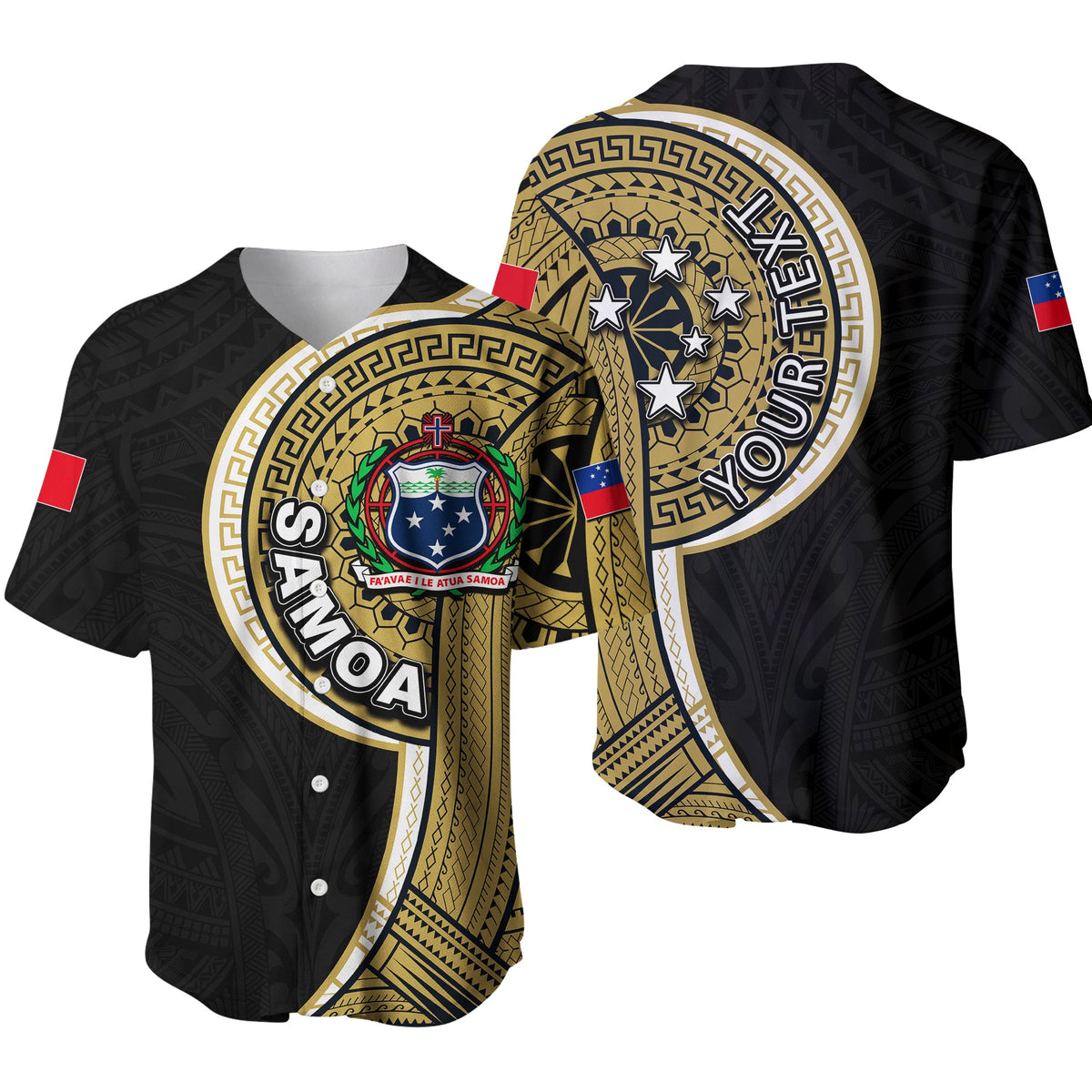 (Custom Personalised) Samoa Tribal Tattoo Baseball Jersey No.2 LT6 Gold - Polynesian Pride