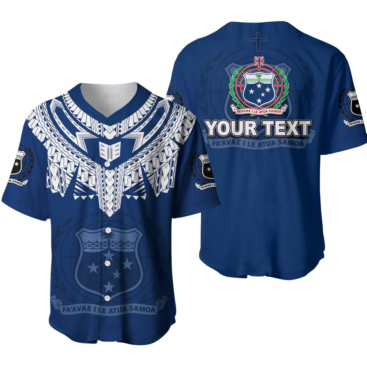 (Custom Personalised) Samoa Tribal Tattoo Coat Of Arms Baseball Jersey No.3 LT6 Blue - Polynesian Pride