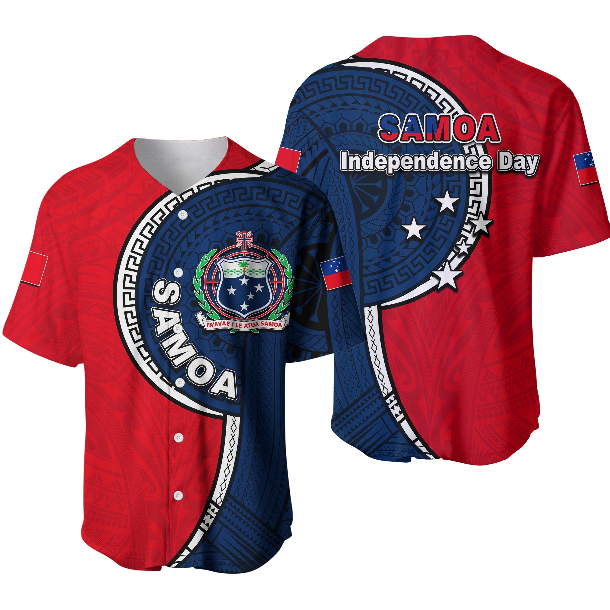 Samoa Independence Day Tribal Tattoo Baseball Jersey No.1 LT6 Red - Polynesian Pride